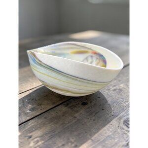 Yalos Casa Murano Foss Bowl Iridescent Hand Blown Art Glass Handcrafted Italy